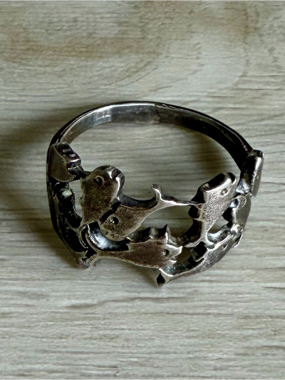 Vintage Sterling Silver Modernist Fish Band Ring Sz 8.5